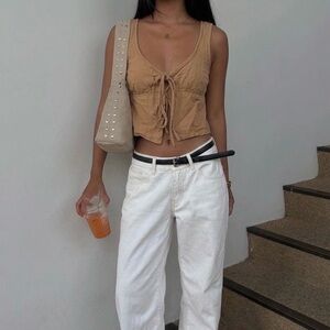 Tie-Front Crop Tank Top in Camel